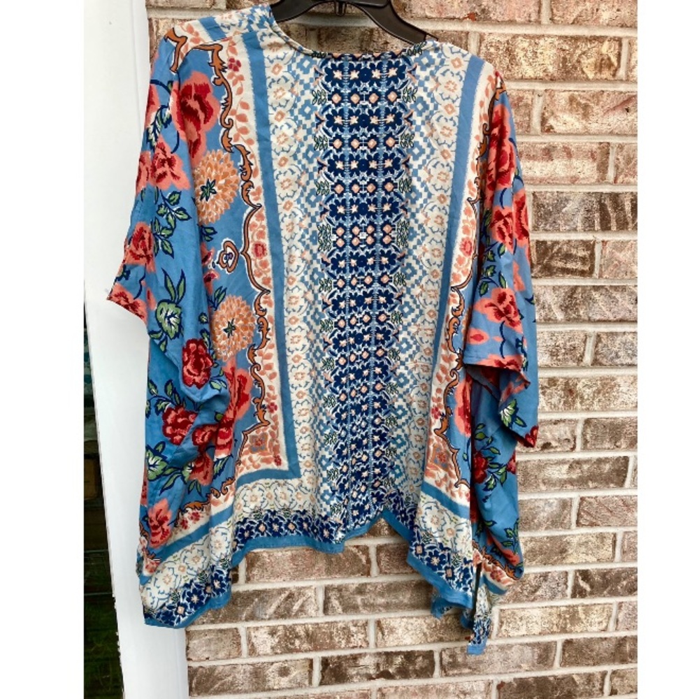 Blue & Cream Boho Floral Duster Jacket - Picture 5 of 9